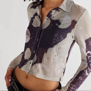 Free People On The Scene Space Top XS mesh sheer long sleeve